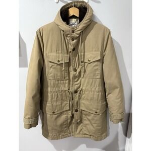 Vintage WOOLRICH DOWN Parka Men 36 Coat‎ Faux Fur Hood Utility Cargo Tan